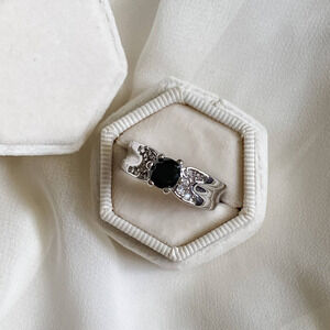 VTG Black Stone Silver CZ Diamond Ring